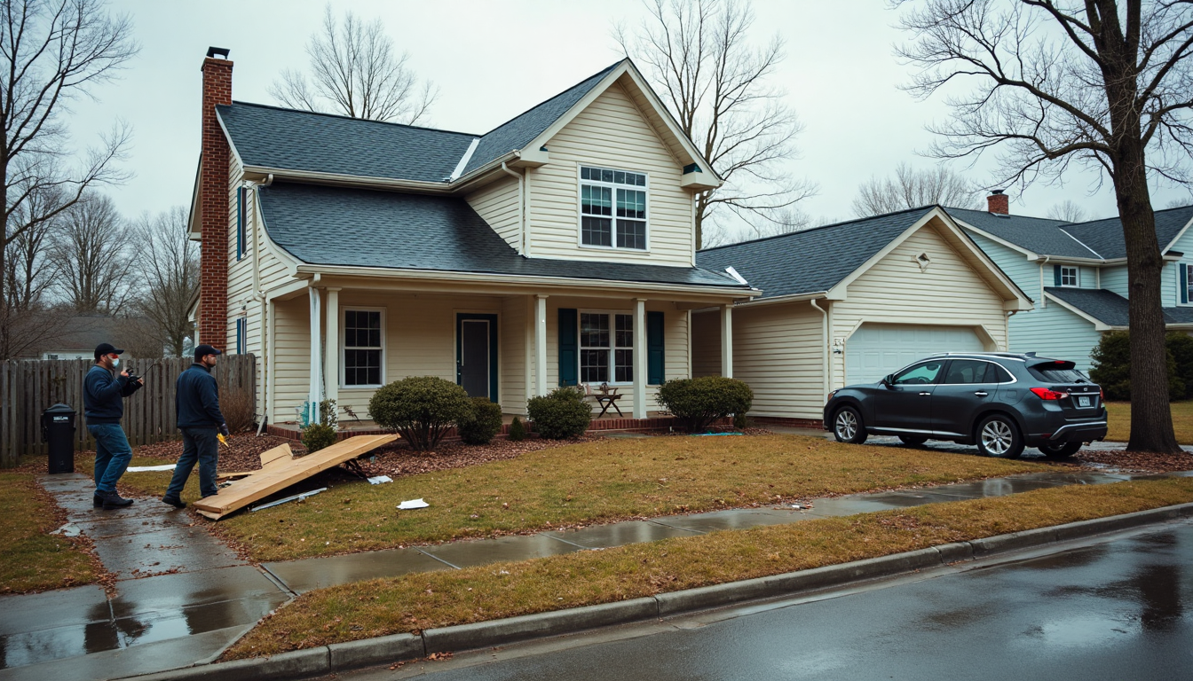 Home Maintenance After Disaster: Essential Steps for Charlotte, NC (2025) 1 Disaster-damaged Charlotte home with emergency crew