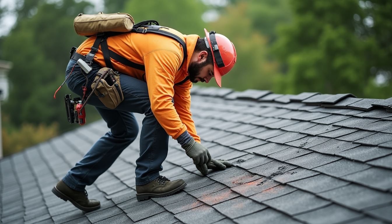 Roof Damage Assessment in Charlotte, NC: 2025 Guide for Property Owners 3 Roof inspector examining shingles for exterior damage