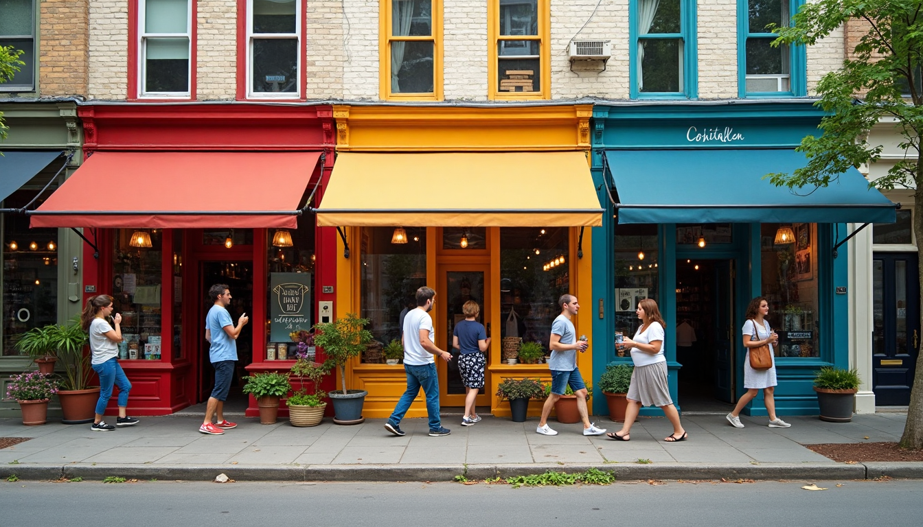 Street of colorful, distinct local businesses