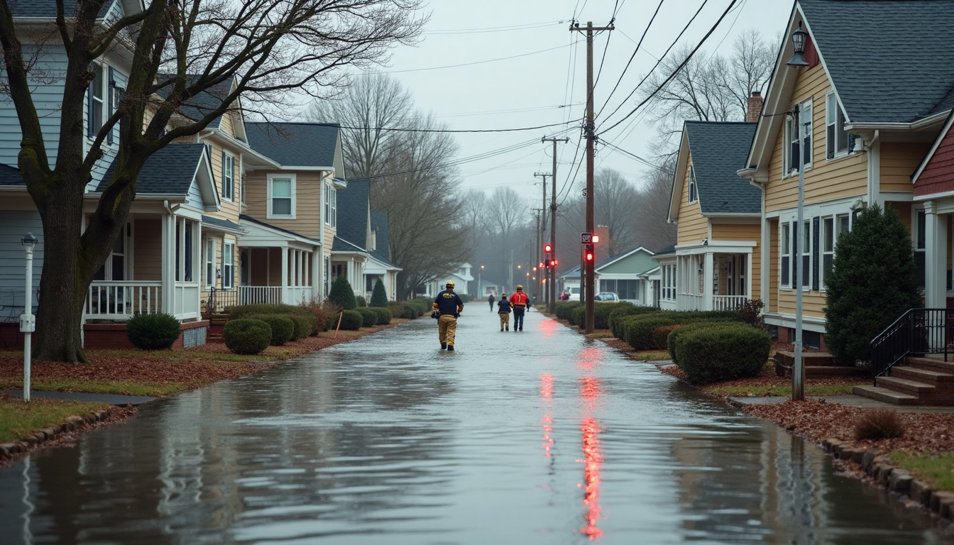Water Damage vs. Flood Damage: Essential Guide for Charlotte Property Owners 2025 1 Flooded street with Charlotte homes and responders