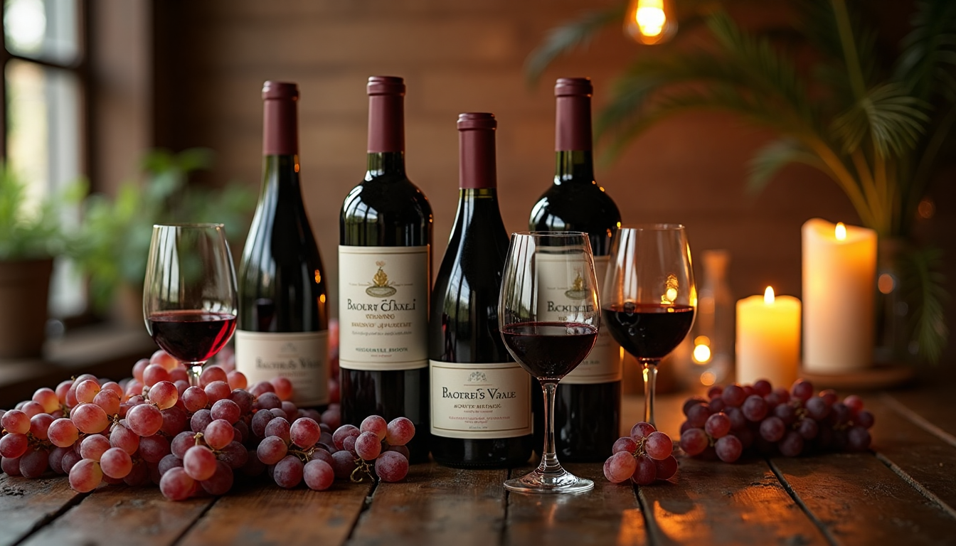 Boutique South African wine bottles with glasses and candles