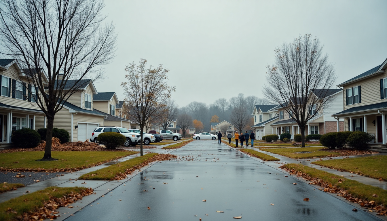 Suburban neighborhood after major storm disaster