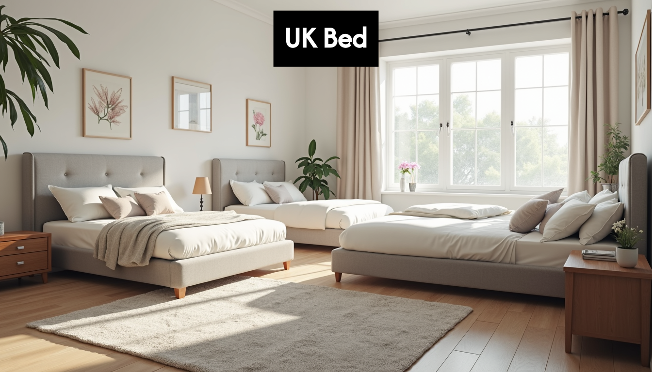 Image shows different UK bed sizes side-by-side.
