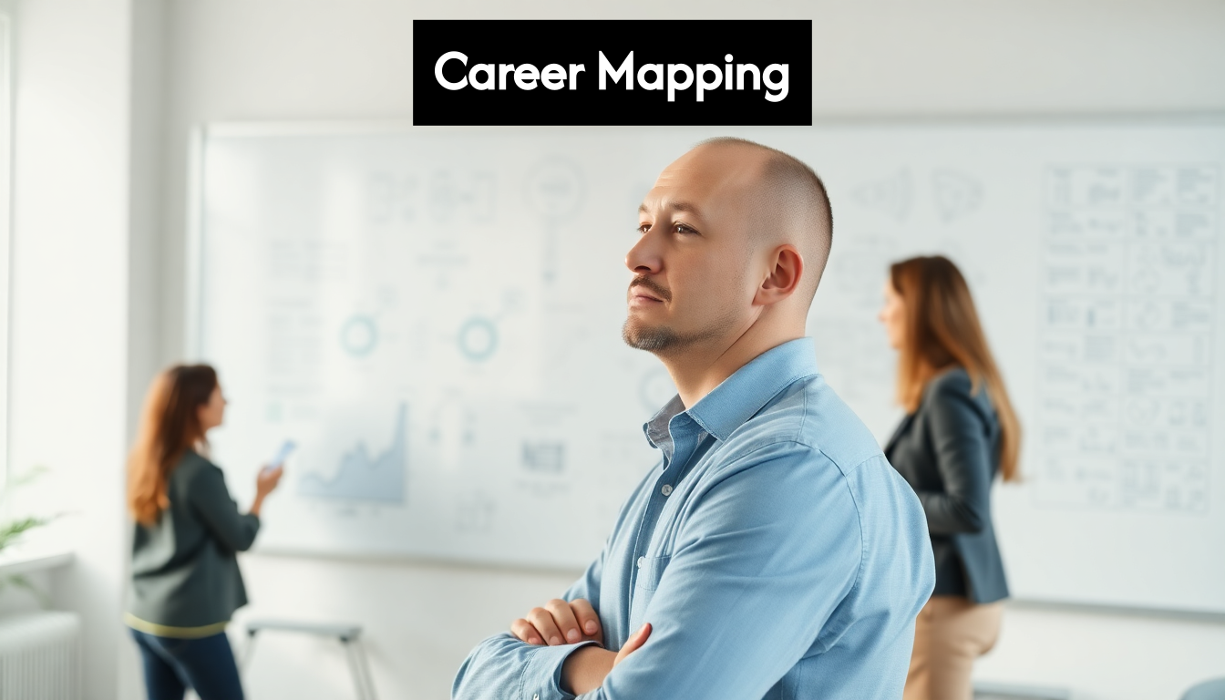 Individual mapping career paths on a whiteboard.