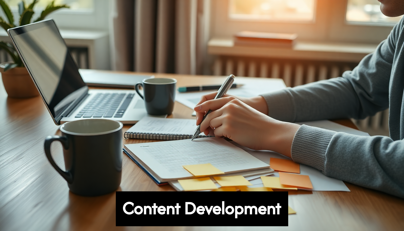 Individual researching and writing SEO content