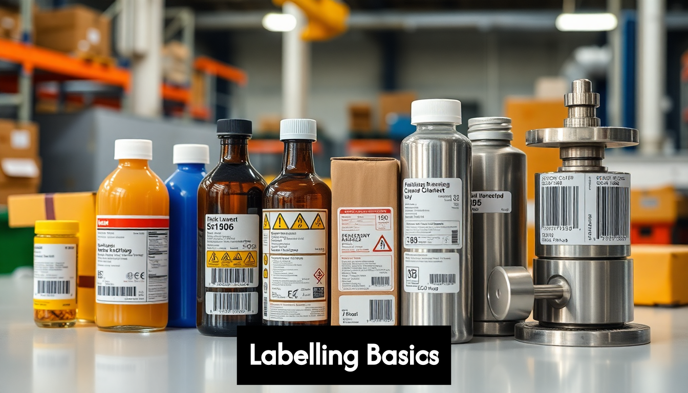 Industrial labels on various products
