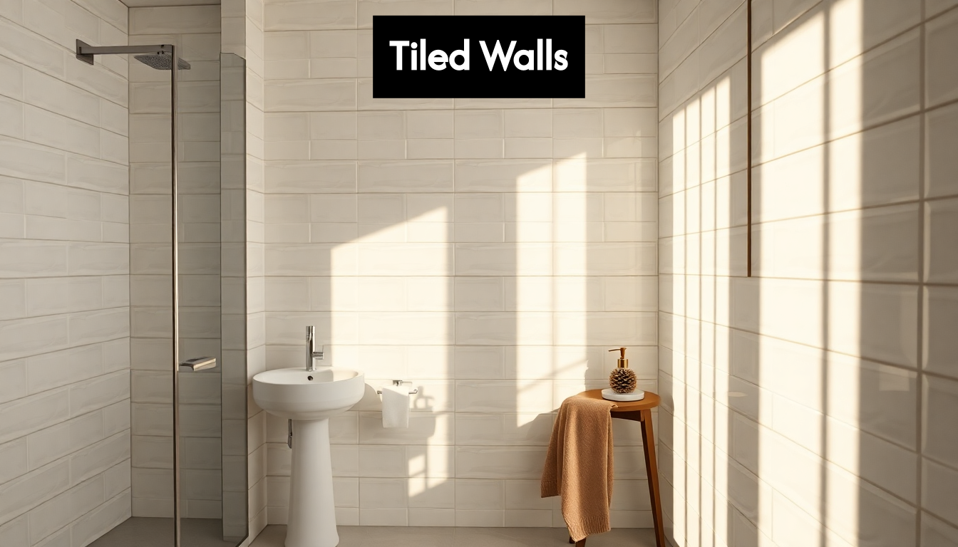 Beautifully tiled wall in modern bathroom