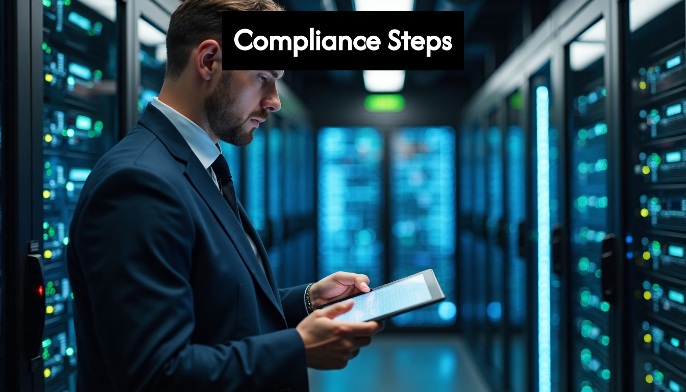 IT security expert auditing secure modern server room