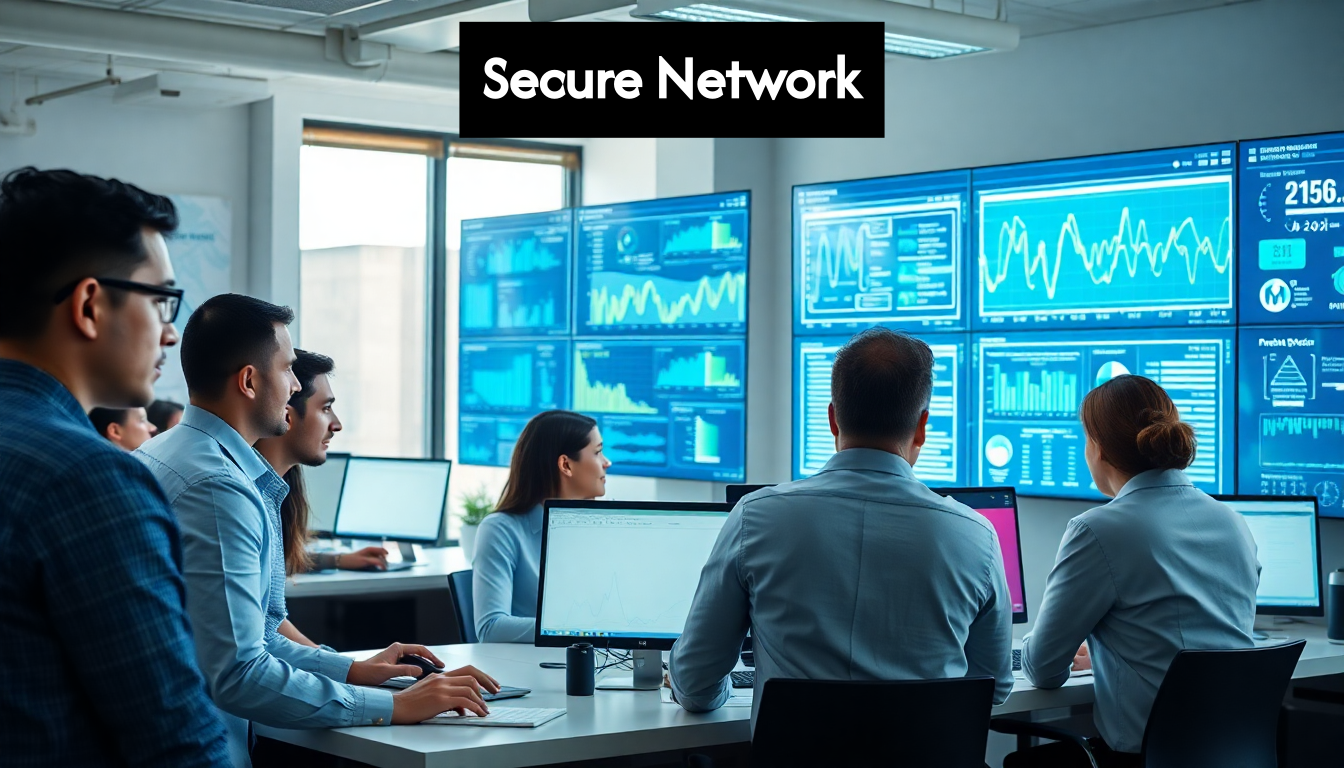 IT security experts reviewing network on monitors