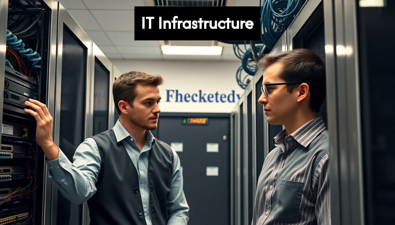 IT staff installing equipment in server room