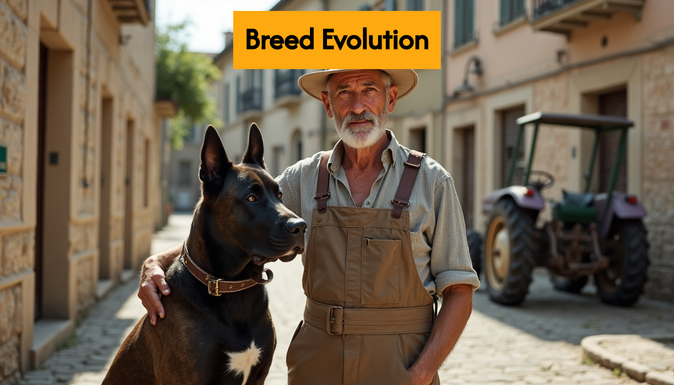 Italian farmer with Cane Corso in 1970s village