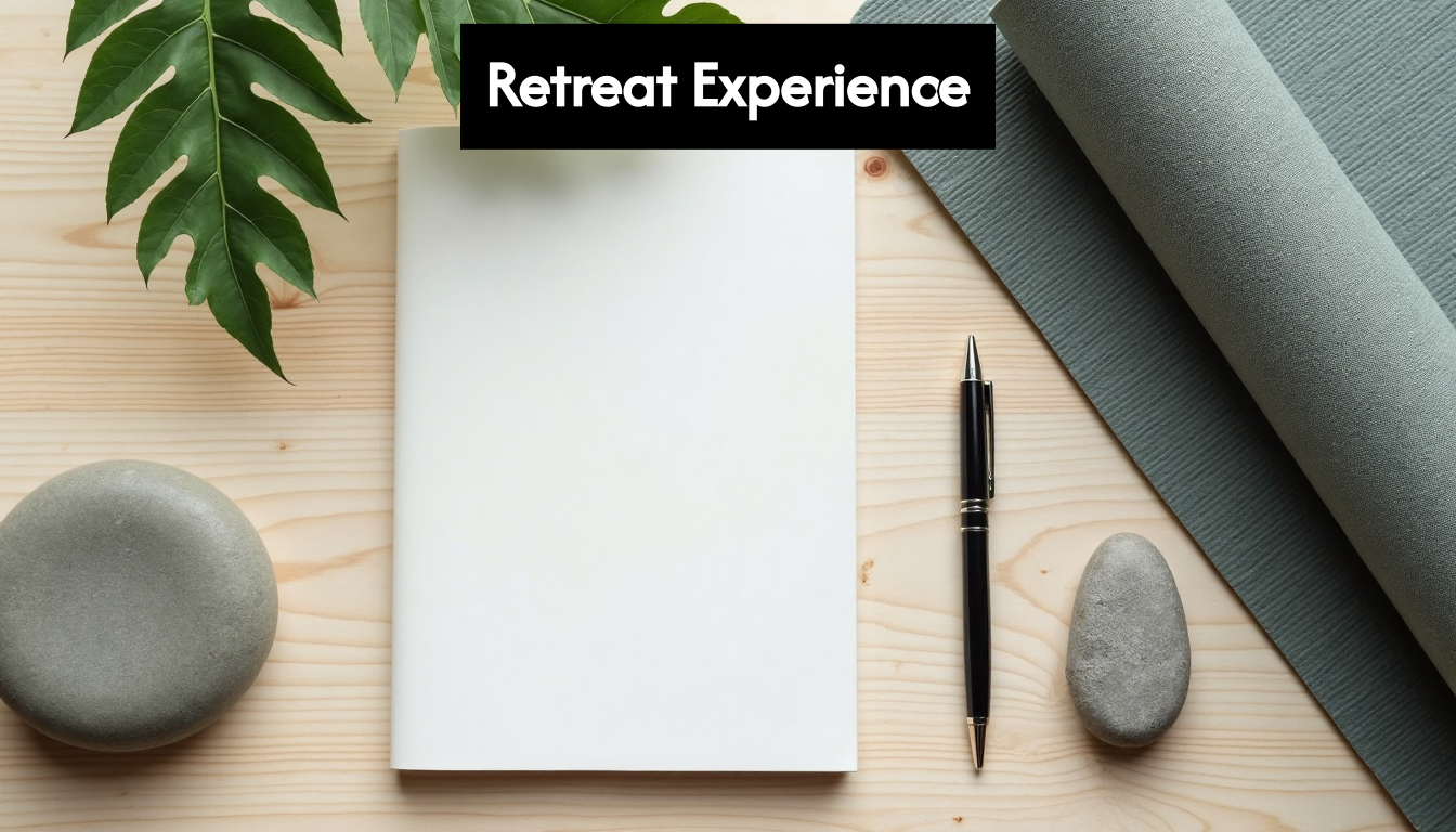 Items for a peaceful retreat: journal, cushion, yoga mat
