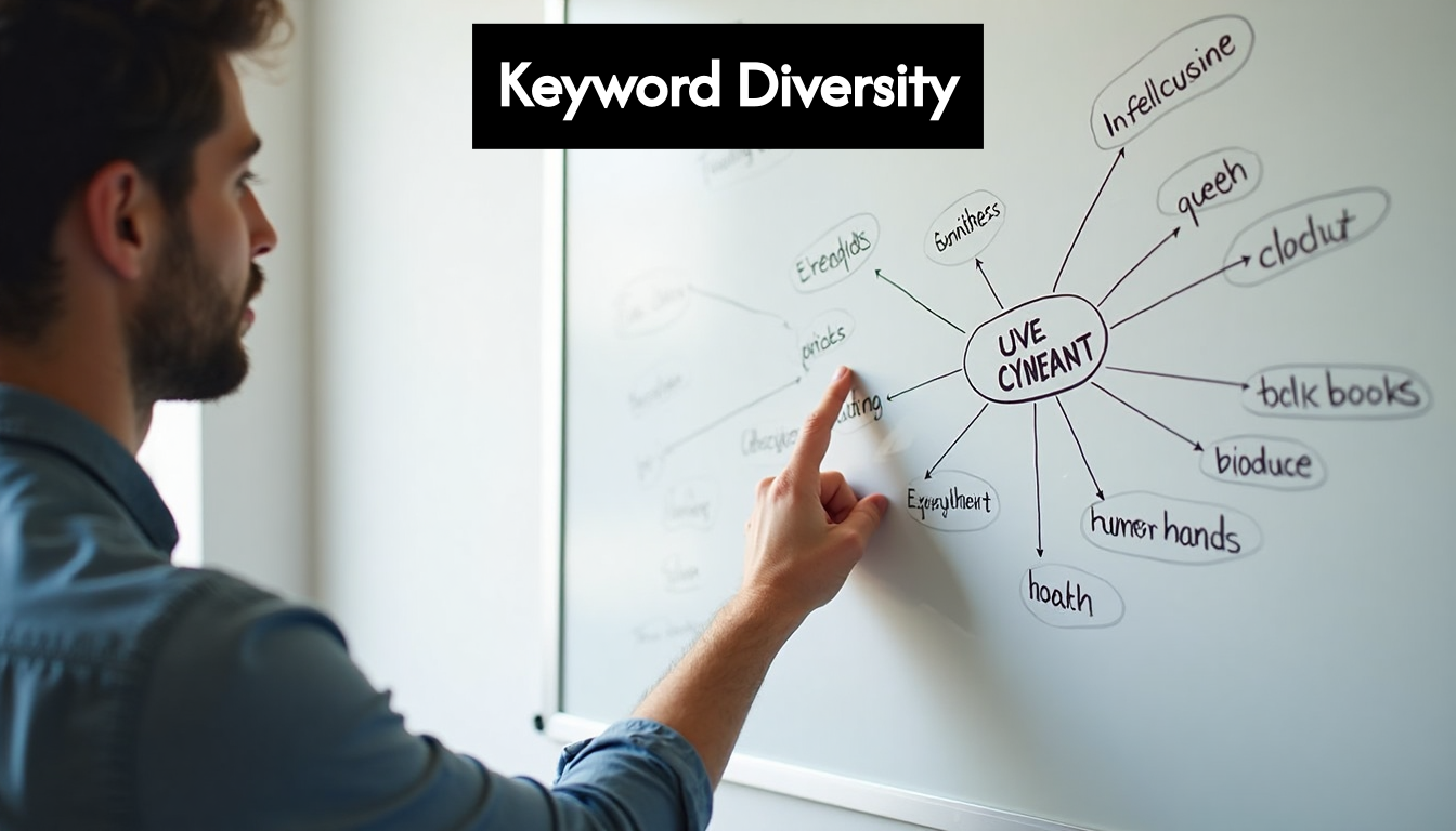 Keywords radiating from a central idea on a board.