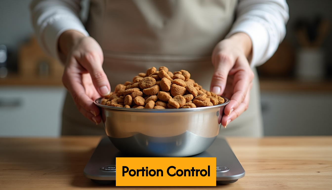Kibble portioned for Cane Corso on digital scale