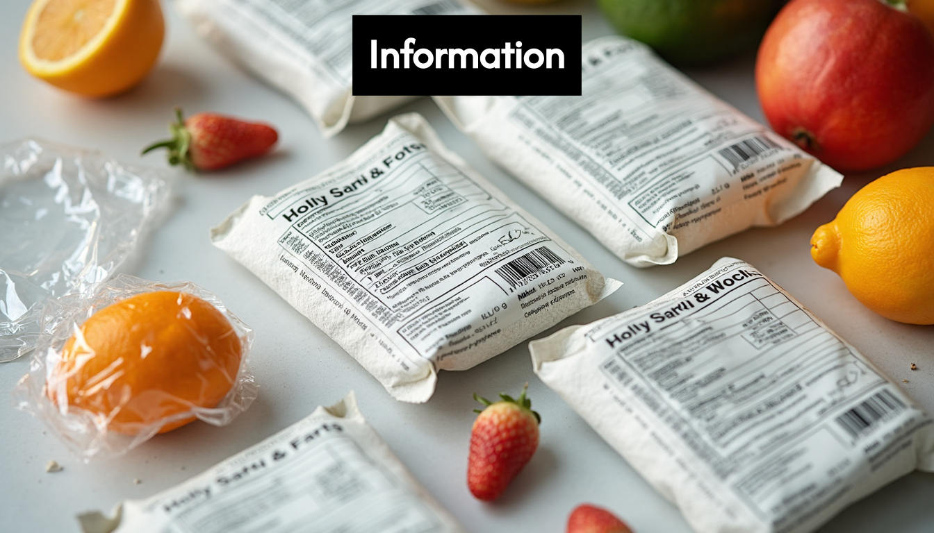 Labels showing ingredient lists and warnings.