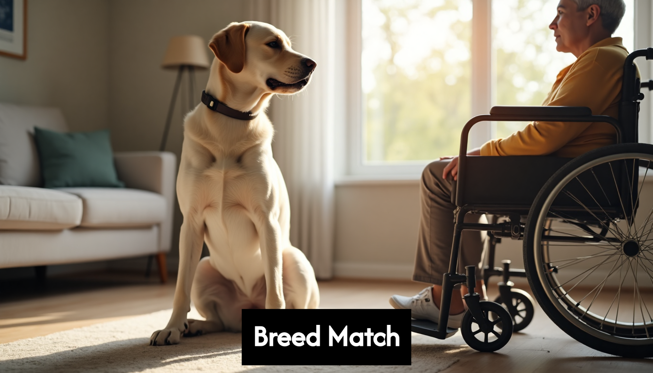 Labrador service dog with wheelchair user at home