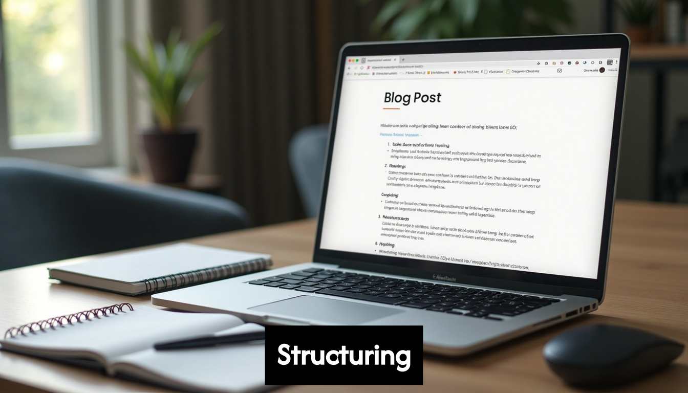 Laptop screen showing a structured blog post outline.