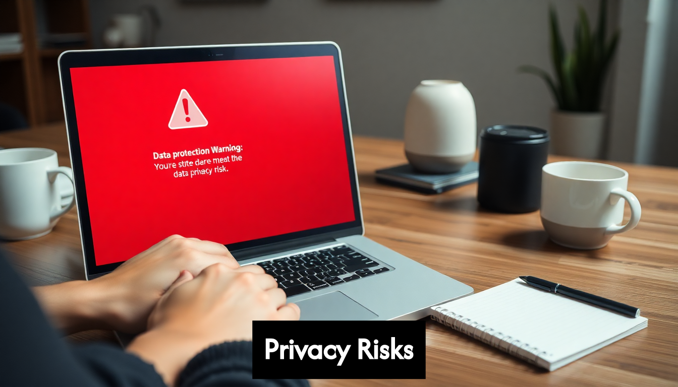 Laptop showing data protection warning alert