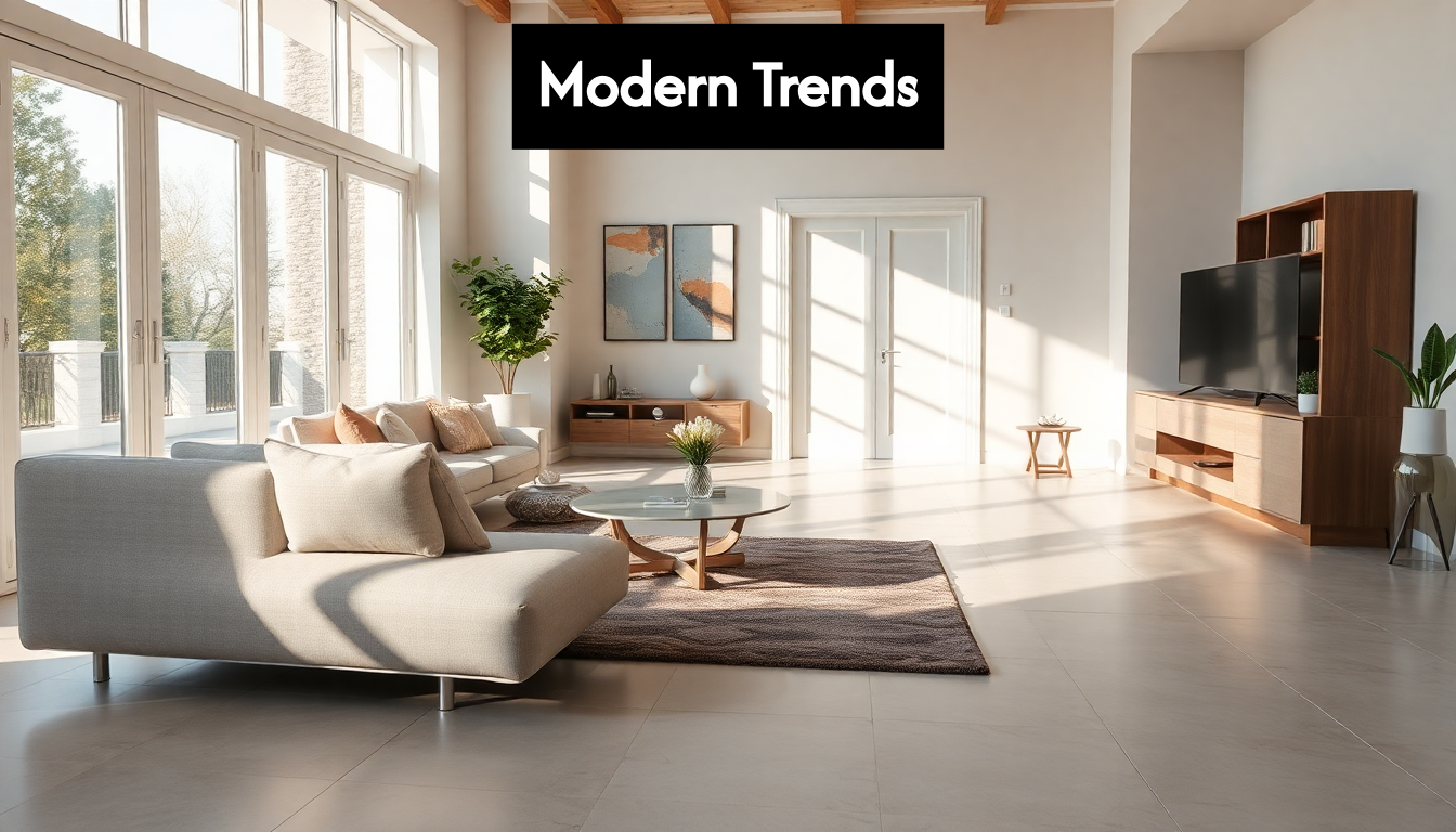 Large-format porcelain tiles in living room