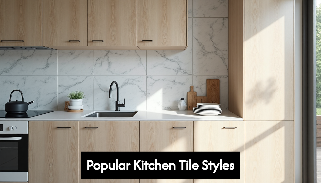 Large format grey tiles in sleek modern kitchen