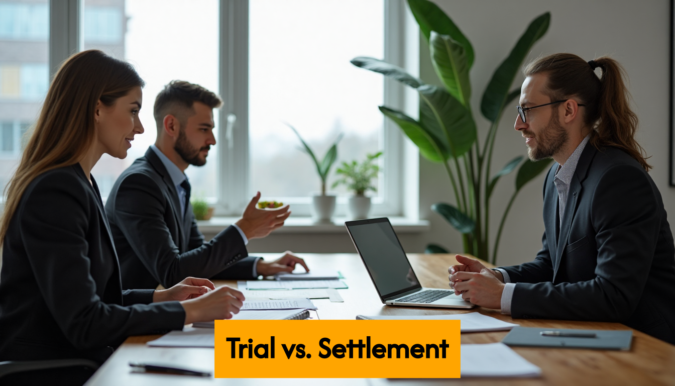 Lawyers negotiating in a modern office