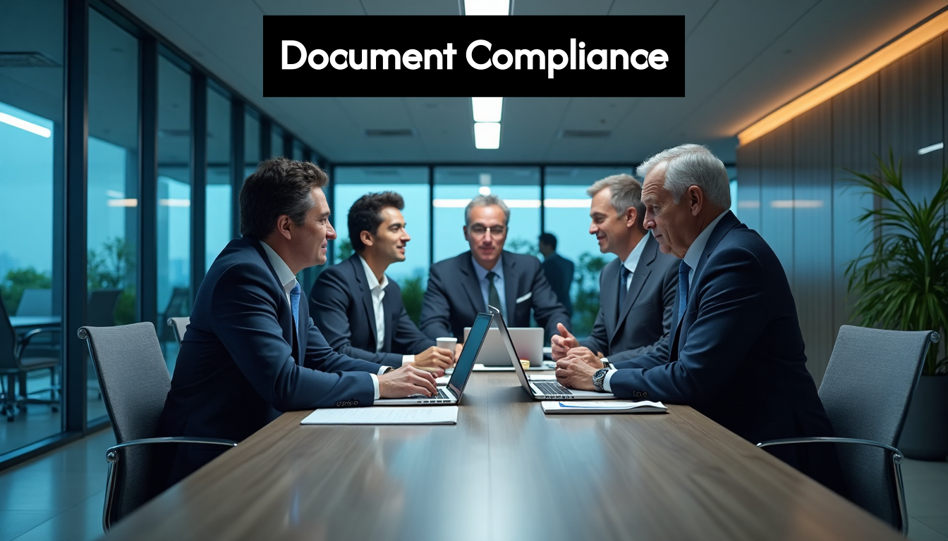 Legal and finance professionals in secure modern office workspace