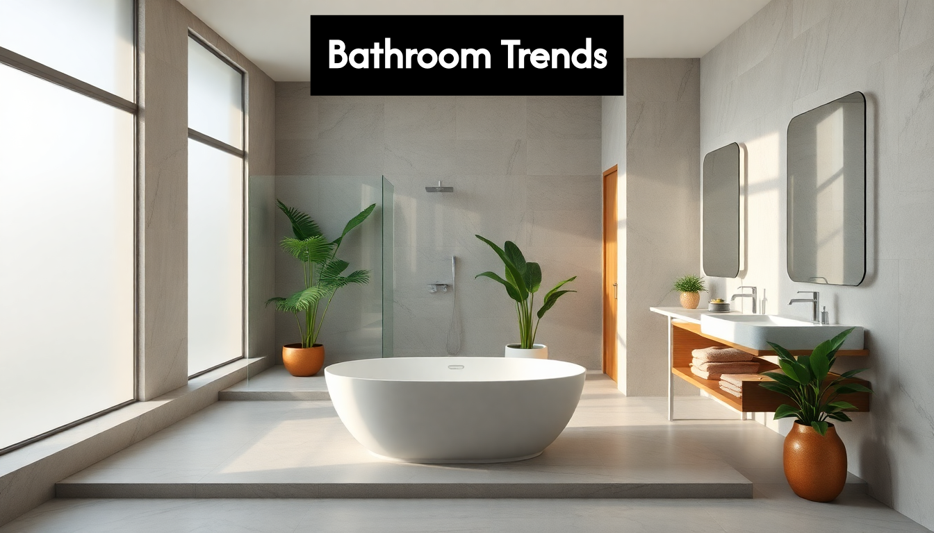 Luxurious modern bathroom with large tub and rain shower