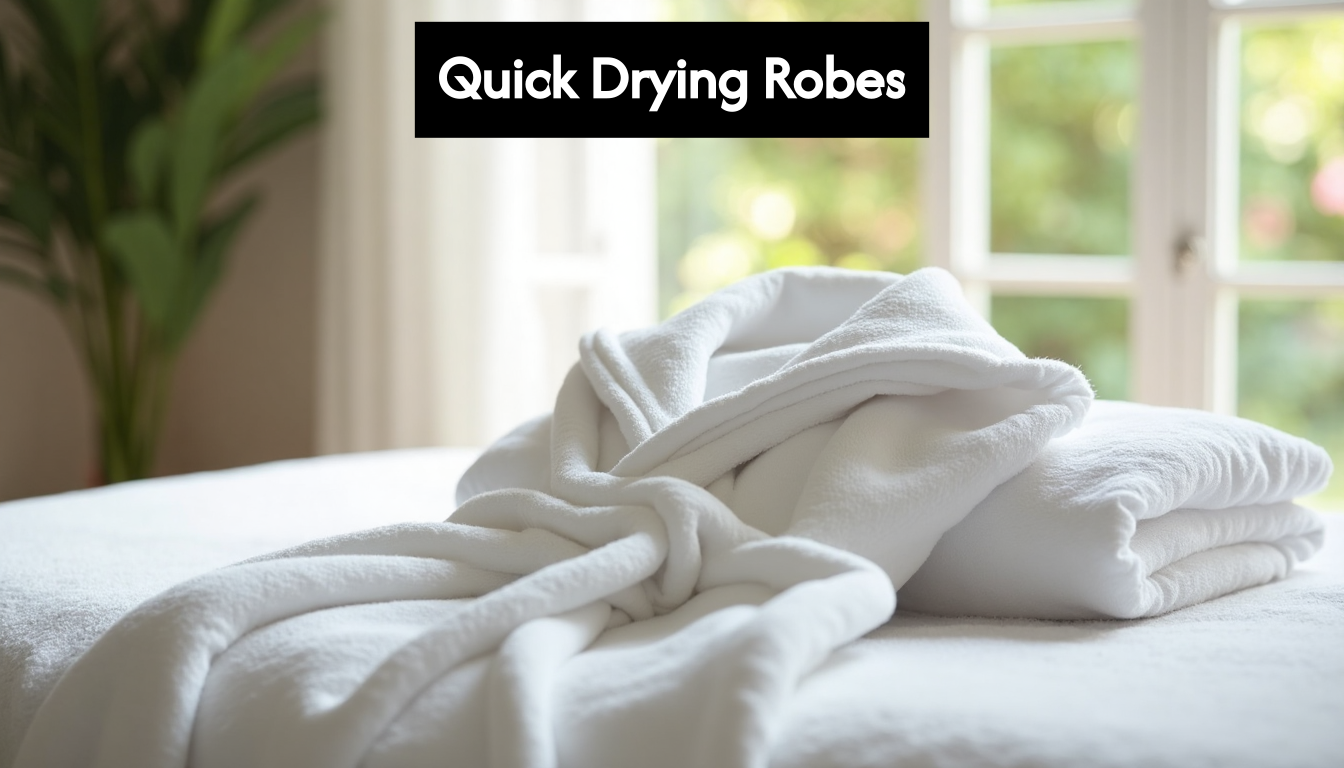 Luxurious quick drying robe on spa bench