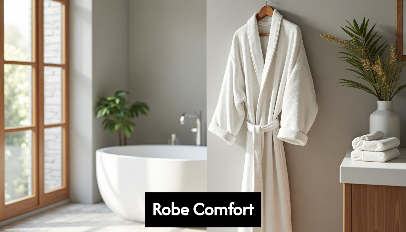 Luxurious white robe in modern bathroom