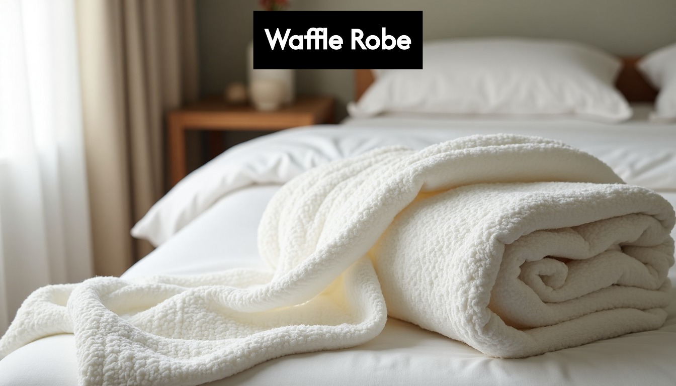 Luxurious wide waffle robe in serene setting