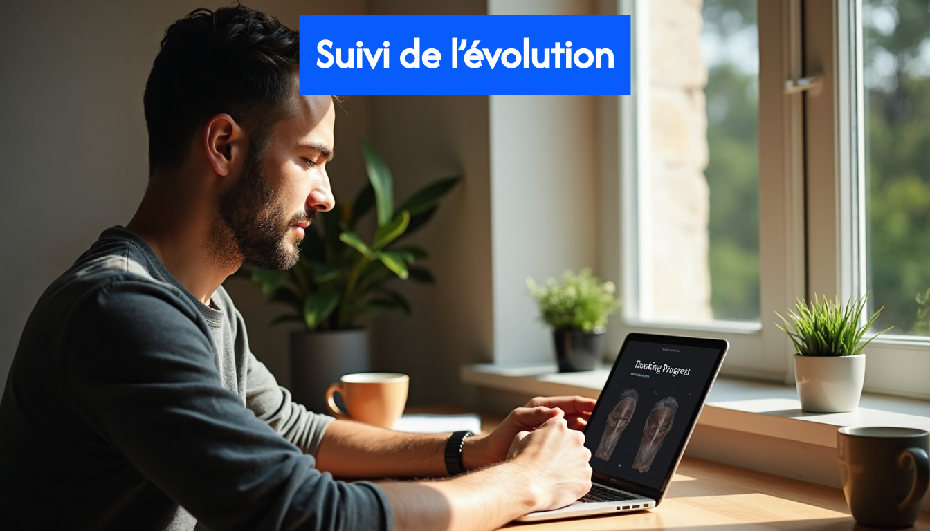 Man using tablet for hair growth digital tracking