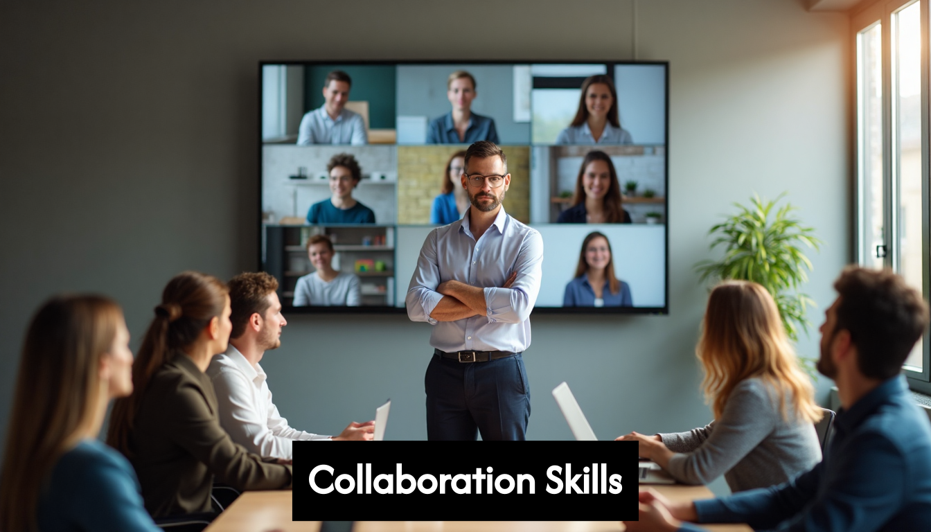 Manager leading remote team video conference