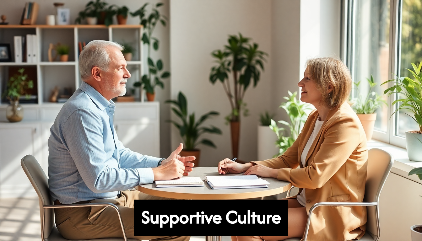 Manager supports employee in a coaching session