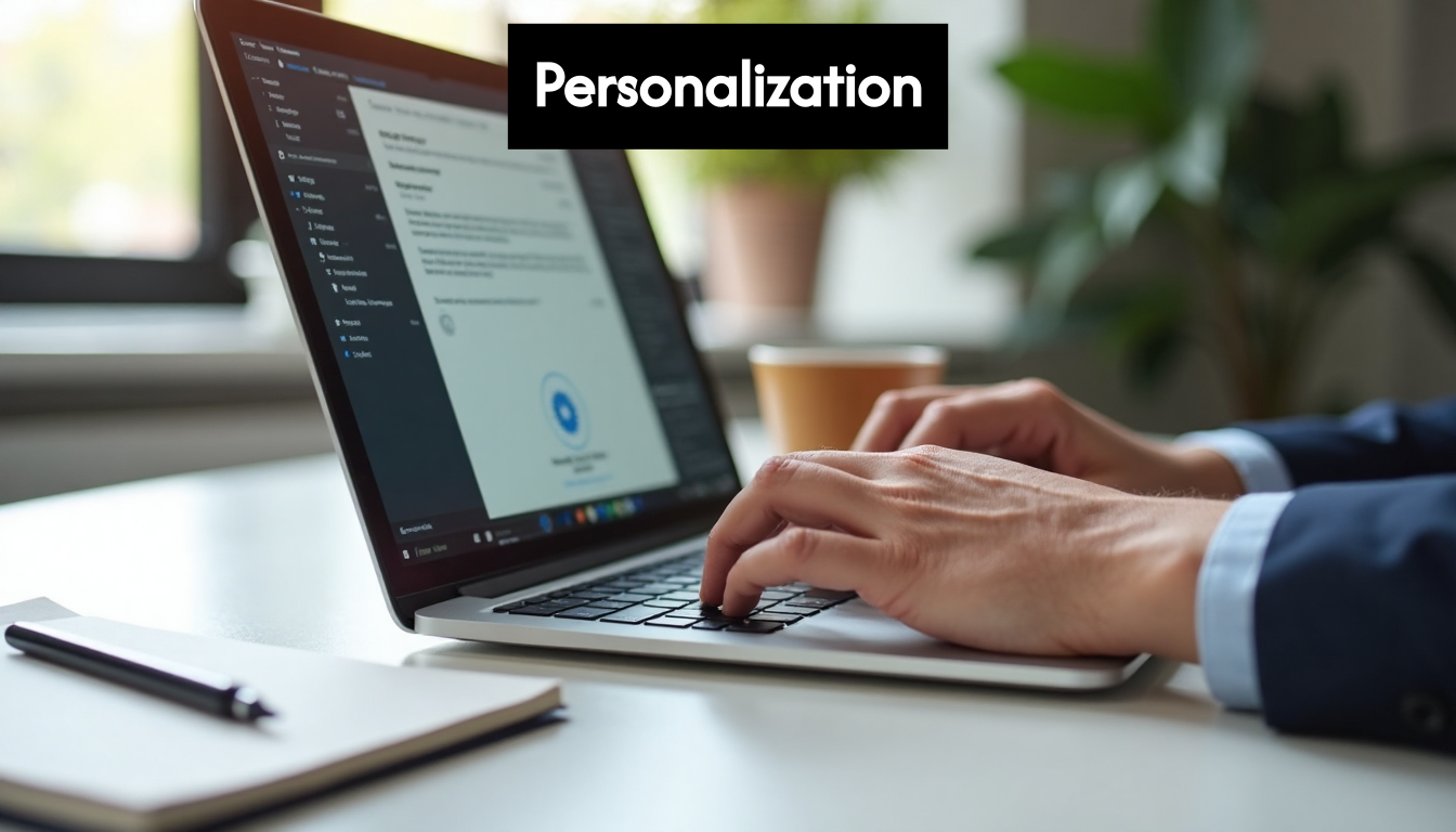 Marketer crafts personalized outreach email on laptop