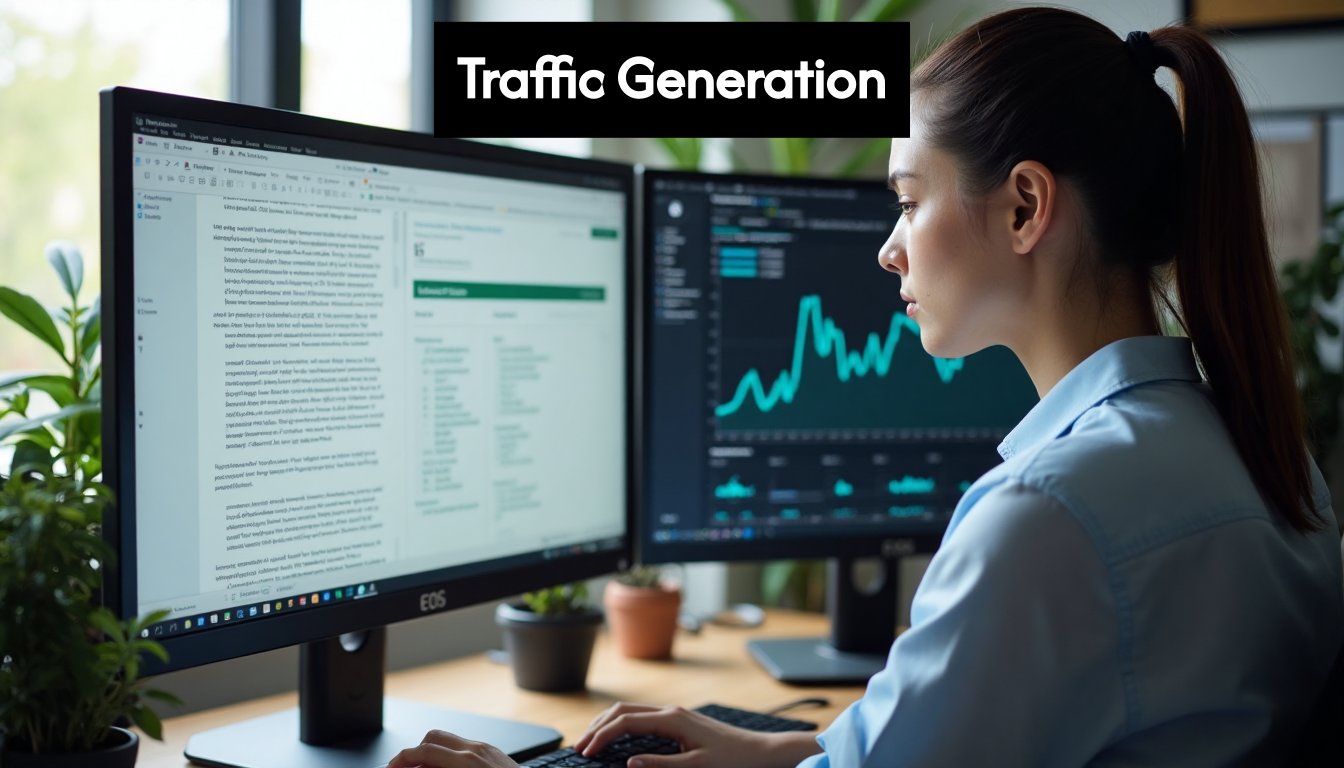 Marketer reviewing AI-generated content and analytics