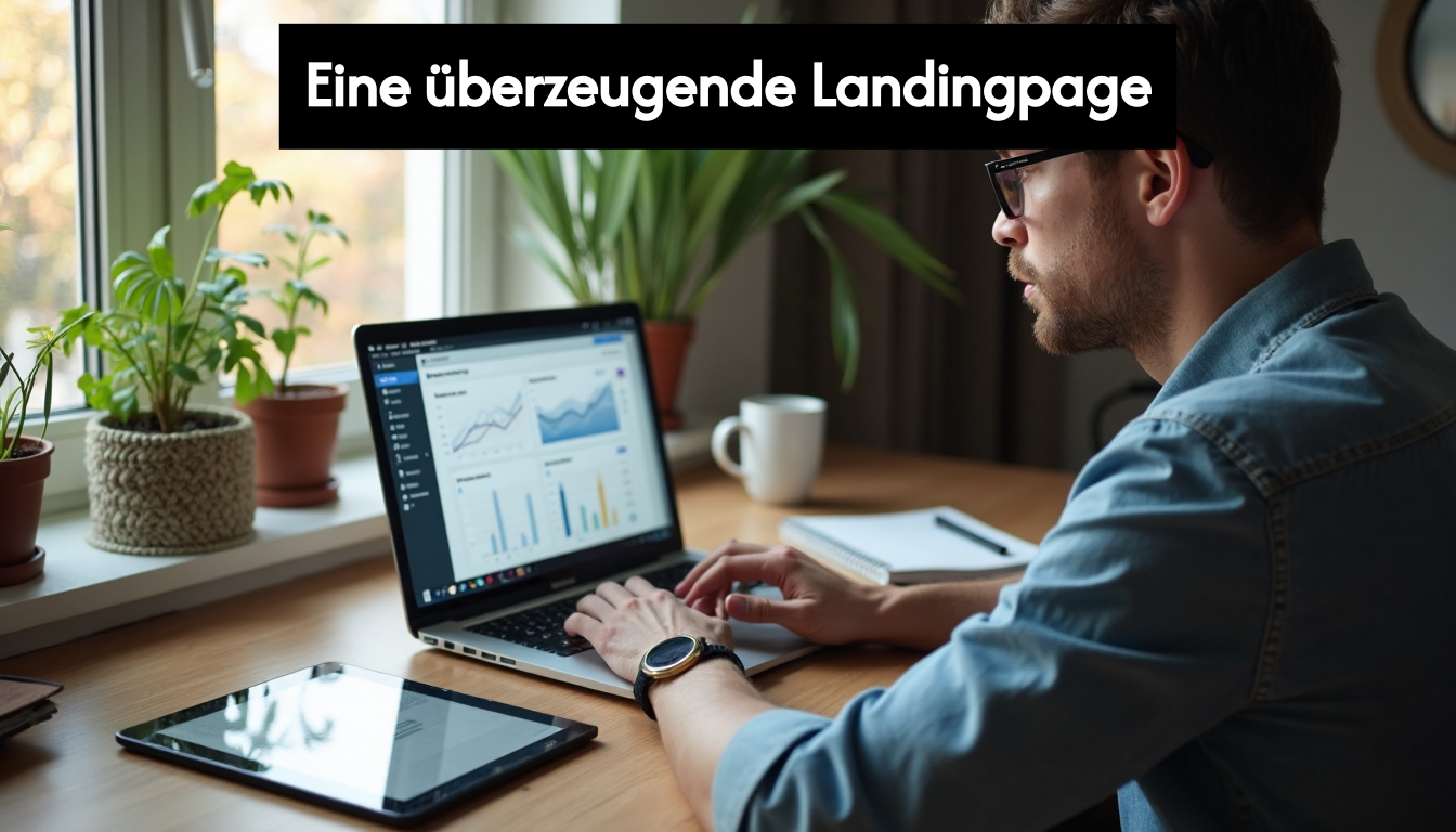 Marketer reviewing landing page A/B test dashboard at home workspace