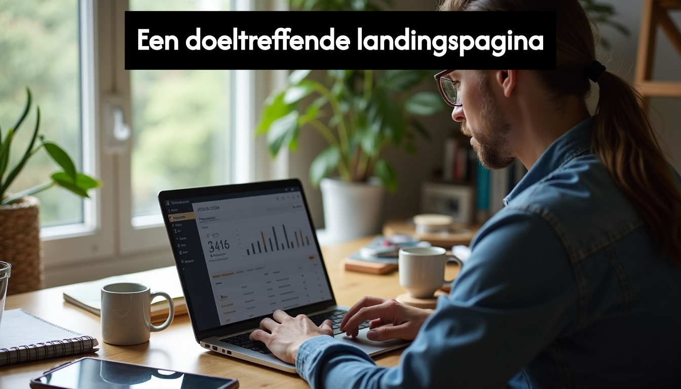 Marketer reviewing landing page A/B test dashboard at home workspace