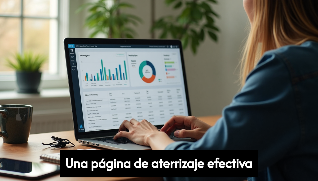 Marketer reviewing landing page A/B test dashboard at home workspace