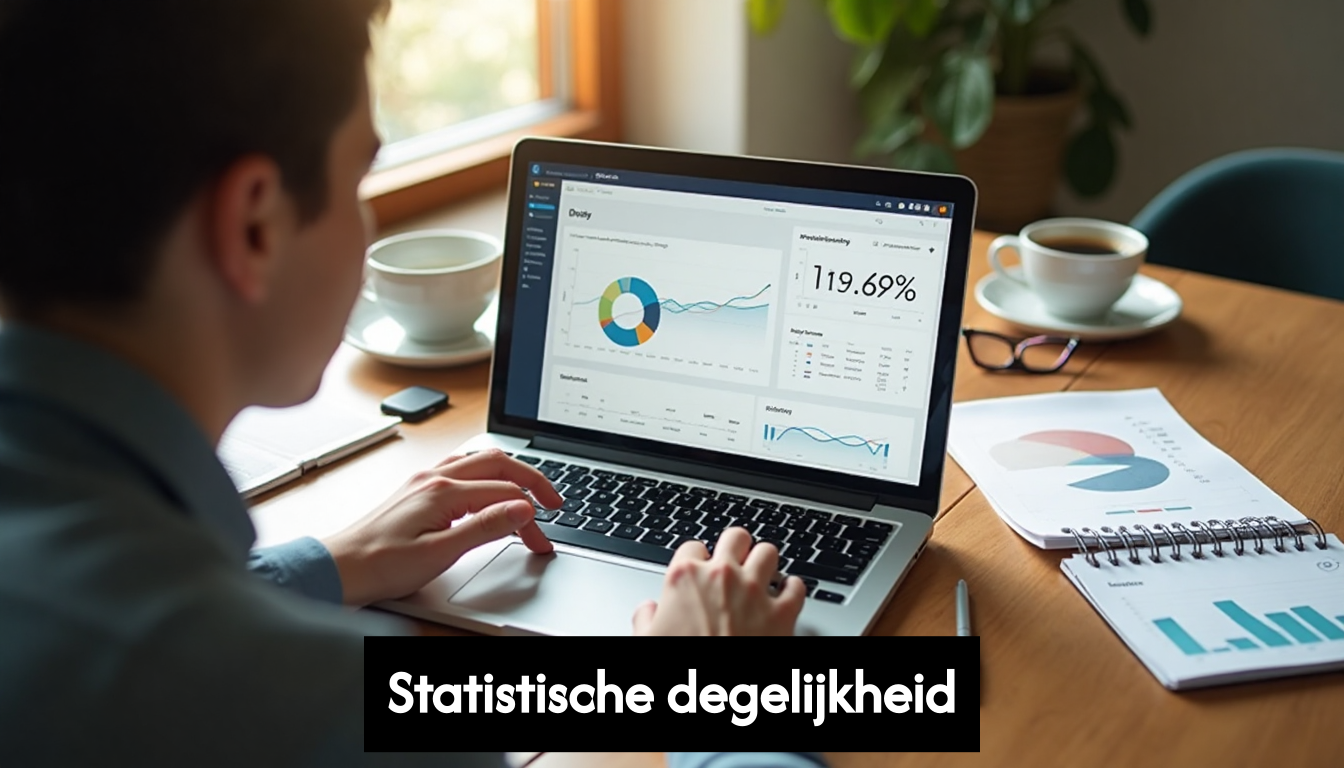 Marketer reviews statistical significance on laptop dashboard