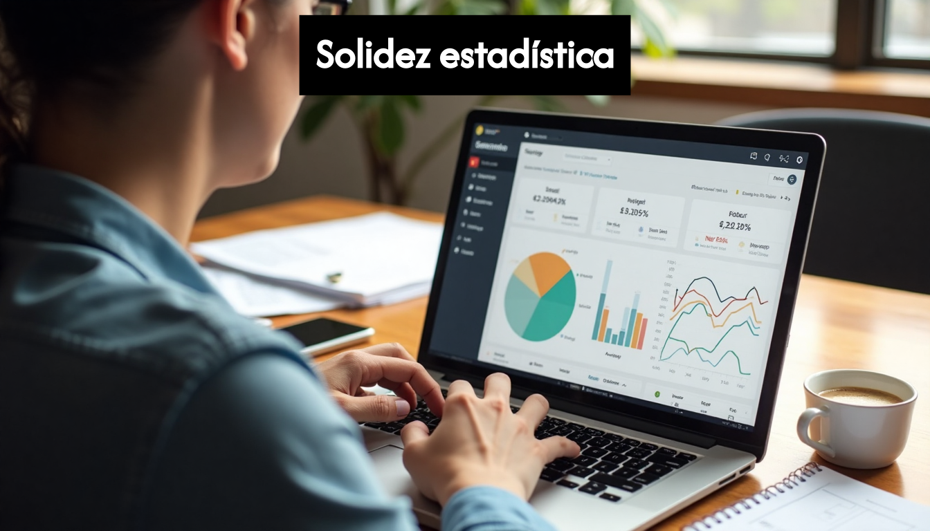 Marketer reviews statistical significance on laptop dashboard