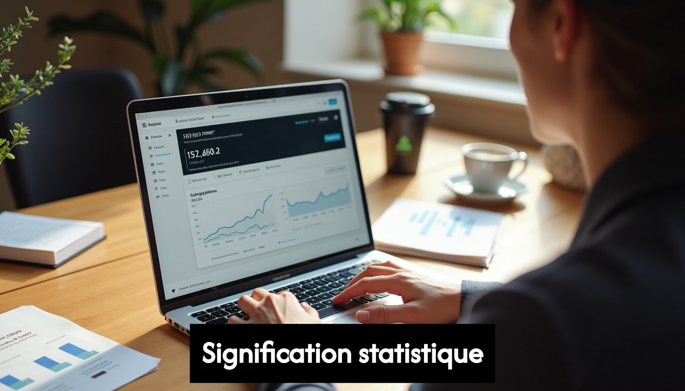 Marketer reviews statistical significance on laptop dashboard