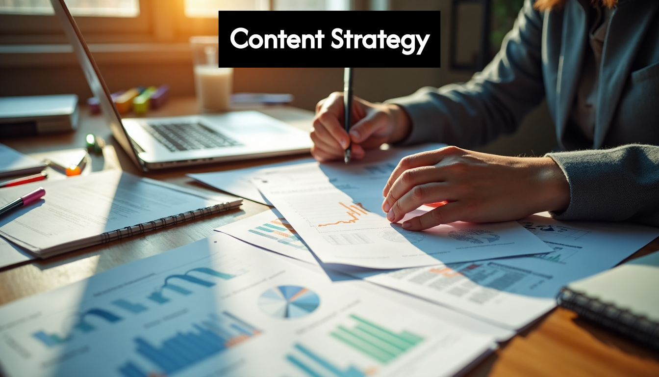 Marketer working on content strategy at desk