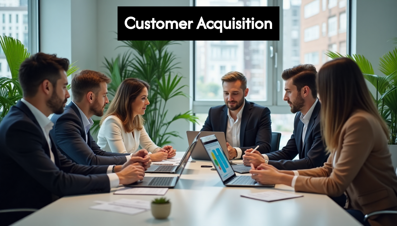 Marketing team collaborates in modern office