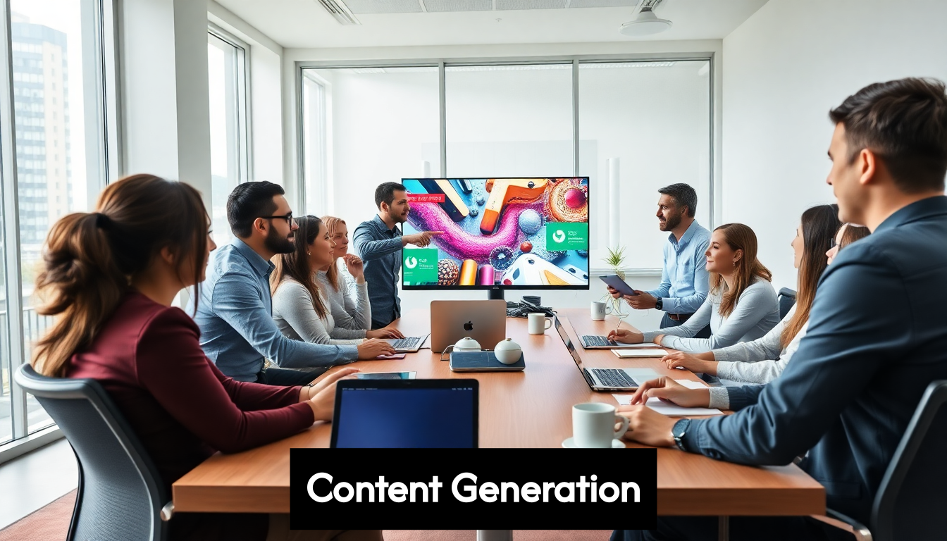 Marketing team collaborating in a modern office