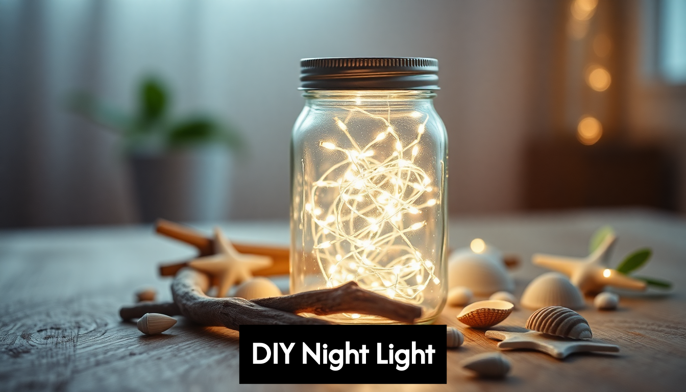 Mason jar fairy light night light close-up