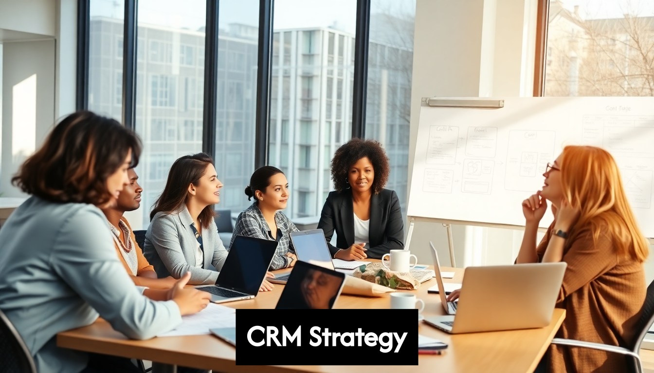 Business team strategizing on CRM solutions