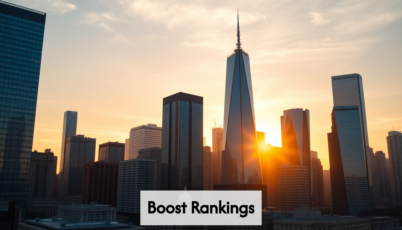 City skyline at sunrise