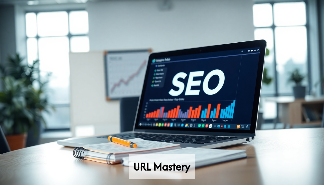Illustration of SEO strategies with focus on URL optimization