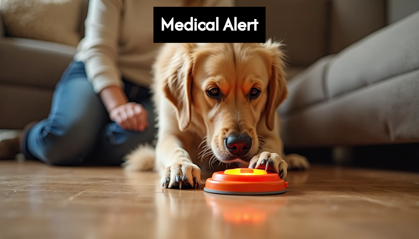 Medical alert dog pressing alert button