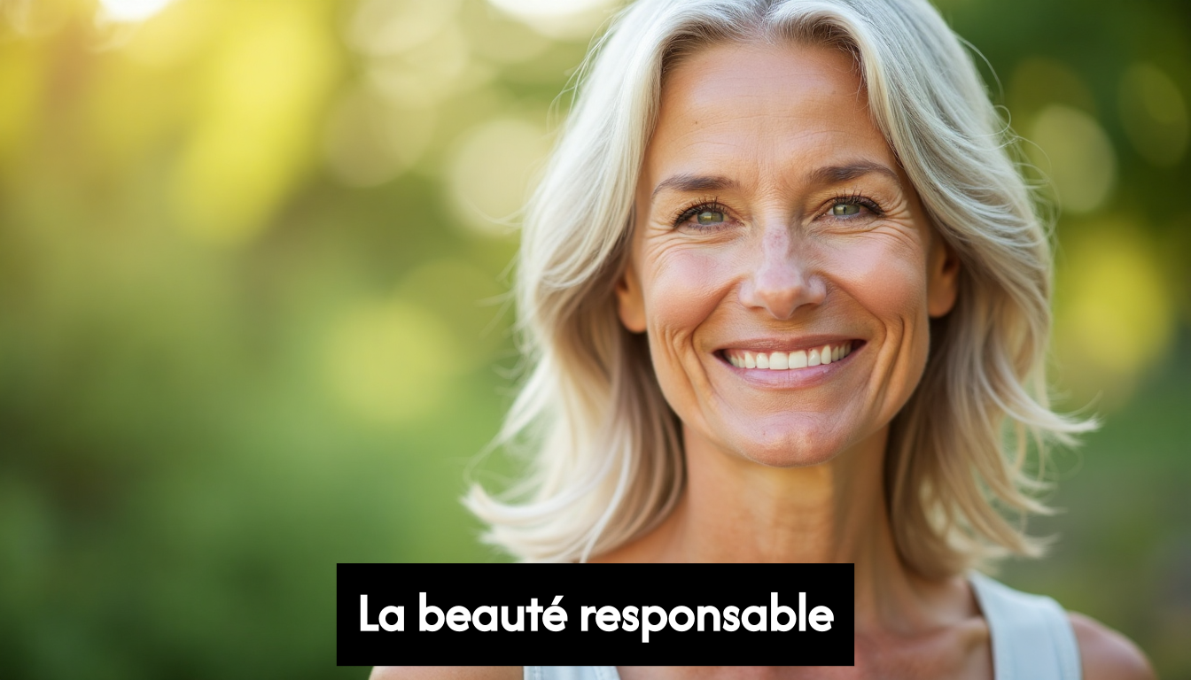 Middle-aged woman with smooth glowing skin smiling outdoors